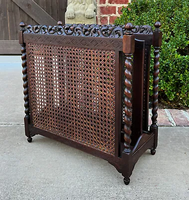 $875 • Buy Antique French Magazine Book Rack Stand Bookcase Oak Barley Twist Caned