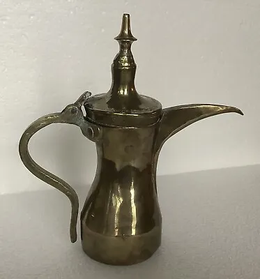 Vintage Arabic Middle Eastern Brass Dallah Coffee Pot 10 In-Lid Has Come Loose • $20