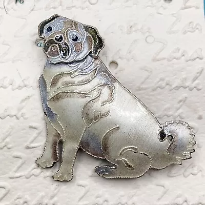 Zarah Sterling Silver 925 Enamel Pug Dog Animal Brooch Pin • $10