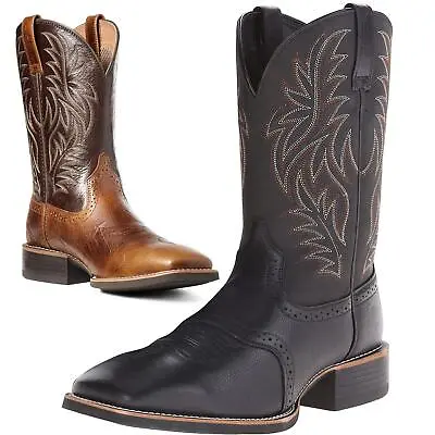 New  Mens Faux Leather Embroidered Mid Calf Western Cowboy Boots Shoes Size • $49.92