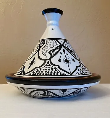 Moroccan Serving Tangine W/ Lid Handmade Hand Crafted Black White Gray 9  X 8  • $24.49