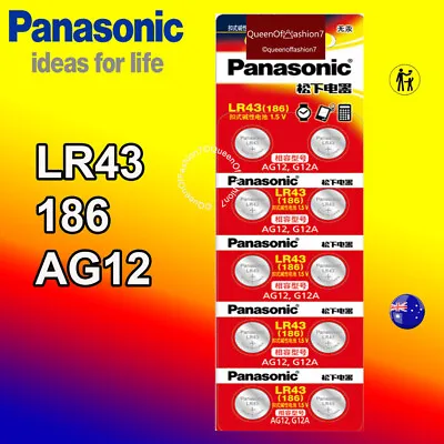 10 X LR43 Genuine Panasonic 0%Hg 1.5V Battery A76/AG12/186 Alkaline Batteries • $5.97