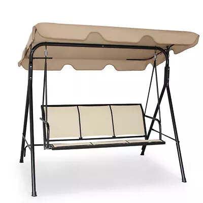 Outdoor Patio Swing Canopy 3 Person Canopy Swing Chair Patio Hammock Brown NEW • $119.49