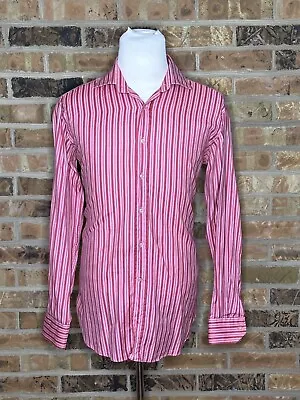ETRO Milano Dress Shirt Mens Size 42 Pink Red Striped Long Sleeve Mens Shirt • $40