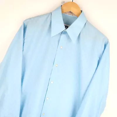 Vintage 70's Blue Dagger Collar Mens Shirt Disco SZ  Medium 39 (M4662) • £20.95