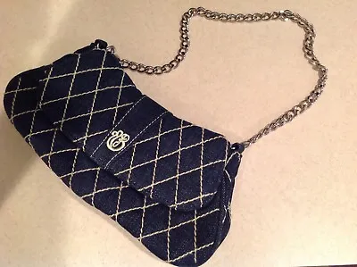 Vera Bradley Olivia Blue Quilted Denim Clutch Purse Chain Strap Sm Jeans Handbag • $12.99