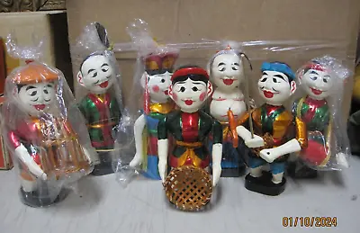 Lot Of 7 Vietnamese Water Puppet / Dolls Wood Carved Art String Operated 7  !!! • $120