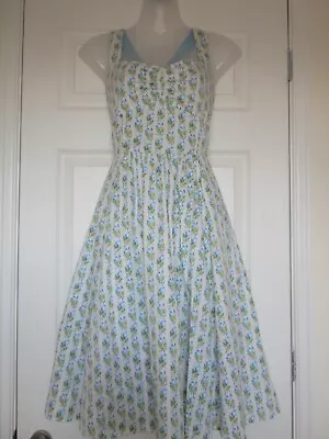 Laura Ashley Blue White Floral Cotton Midi Strappy Sun Dress Size S Small Uk 10 • £84.99