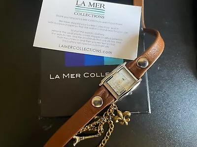 La Mer Collections Leather Gold Chain Wrap Watch Bracelet - New Battery - Runs • $23