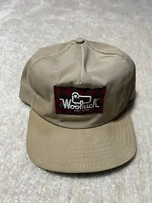 Vintage 80s Woolrich PA USA Made Plaid Patch Tan Trucker Snapback Hat • $49.99