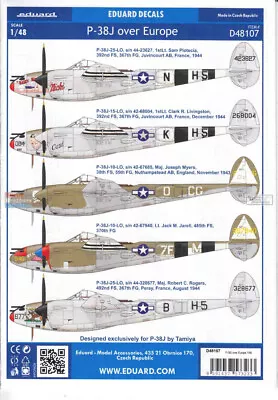 EDUD48107 1:48 Eduard Decals - P-38J Lightning Over Europe [TAM Kit] • $24.79