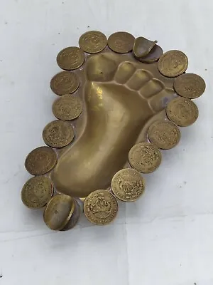 Mexican Coin Ashtray Brass Foot Shaped Vintage • $22