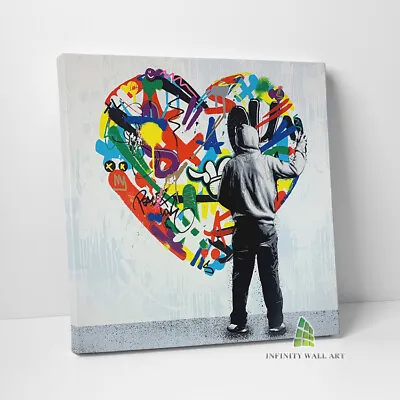 LOVE Heart Graffiti Canvas Art Wall Art Print Picture Banksy Canvas Decor -D379 • £12.51