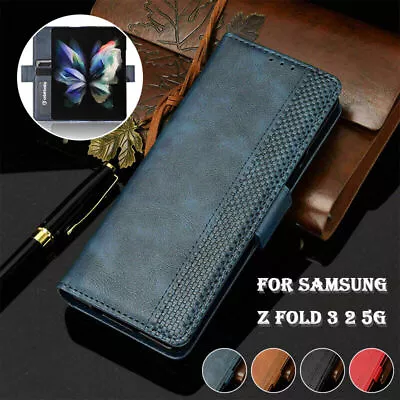 For Samsung Galaxy Z Fold 4 3 2 5G Case Magnetic Retro Leather Wallet Case Cover • $17.98