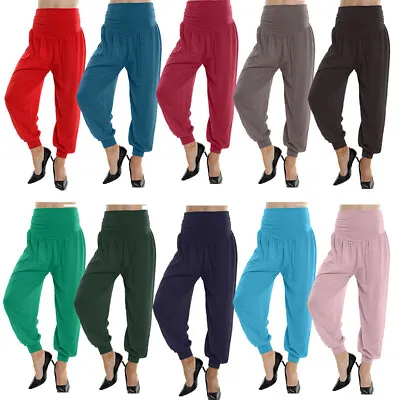 LADIES Women FULL LENGTH HAREM ALI BABA TROUSERS WOMEN HAREEM STRETCHY  LEGGINGS • £7.99