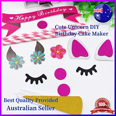 $11.99 • Buy HOT! 11 Pcs Unicorn Birthday Cake Topper Set Eyes Ear Kids Girls Decoration