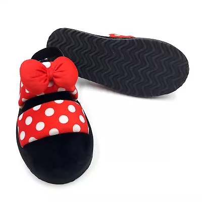 Minnie Mouse Polka Dots And Bows Women's Fuzzy Slippers Multi-Color • $29.98