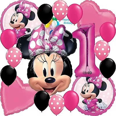 Disney Minnie Mouse Party Supplies Licensed Balloon Bouquet Bundle 1st Birthday • £20.43