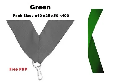 GREEN MEDAL RIBBONS LANYARDS WITH CLIP 22mm WOVEN PACKS OF 10/25/50/100 • £4.25