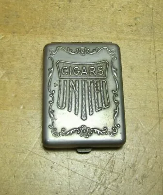 UNITED CIGARS Antique Advertising Match Safe Holder Vesta Embossed Tin Hinged • $145