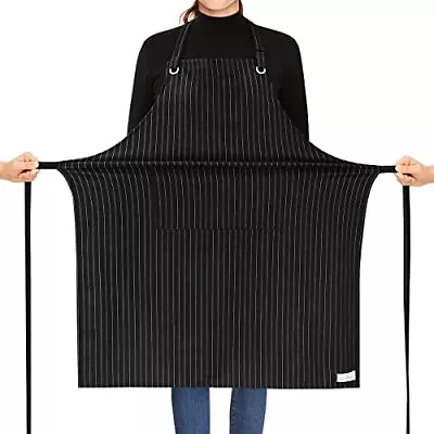 Stripe Stretch Apron For Men Women Chelf Adjustable Bib Large Aprons Black • $19.71