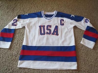 Mike Eruzione 1980 Miracle On Ice USA Hockey Sewn White Jersey Medium • $23.39