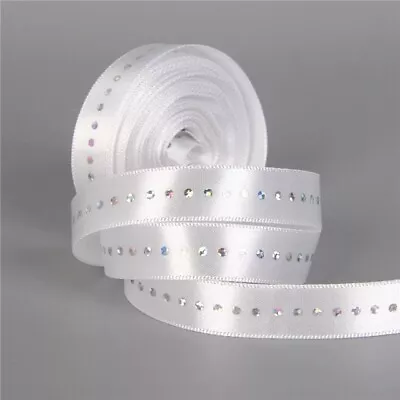 1 Metre White Diamonte Affect 5/8mm Ribbon Bows Headbands Crafts Card Making • £0.99