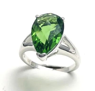 R61015G Fancy Mt St Helens Green Helenite Pear 10x15 3.5Ct Sterling Silver Ring • $50