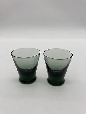 Vintage 2 Green Colored  Glass Shot Glass Liquor Barware • $15.05