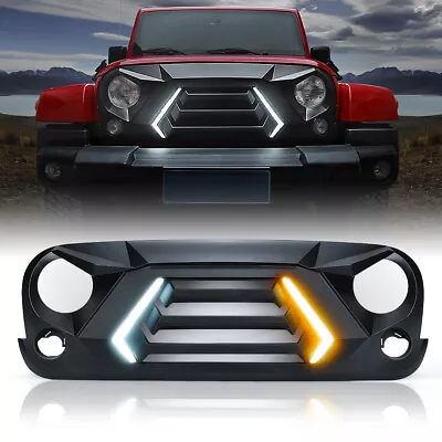 Xprite Front Grille Matte Grill Black W/ Light Fit Jeep Wrangler 07-18 JK/JKU • $149.98