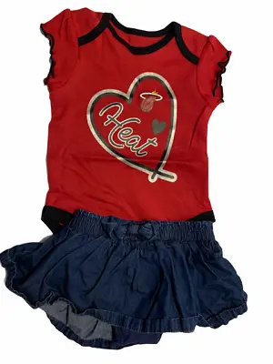 Miami Heat Baby Miami Basketball Onsie With Jean Skirt  3 Mo • $9.99