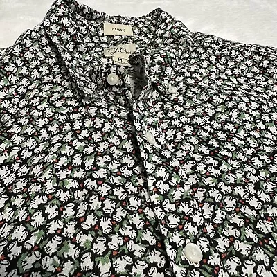 J Crew Shirt Mens Medium Slim Fit Linen Frogs Print Short Sleeve Button • $18