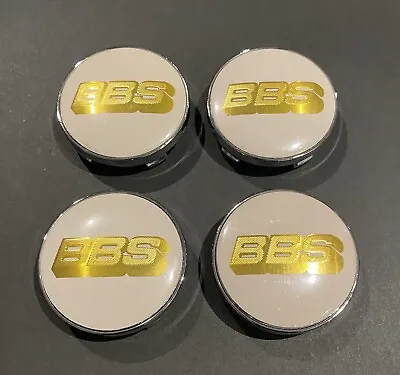 BBS Wheel Centre Caps White & Gold Chrome Cap 60mm X4 • $48