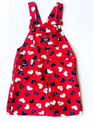 Osh Kosh B’gosh Red Hearts Denim Overall Pinafore Dress Size 7 • $34.95