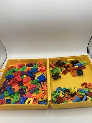 Vtg Fisher Price Magnetic Alphabet Letters Numbers Lot Of 79 + More Yellow Case • $64.99