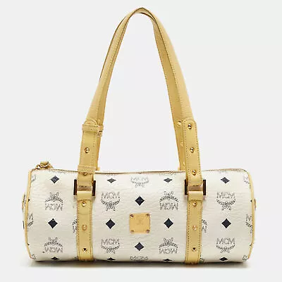 MCM Yellow/White Visetos Coated Canvas And Leather Rolle Boston Bag • $221.55