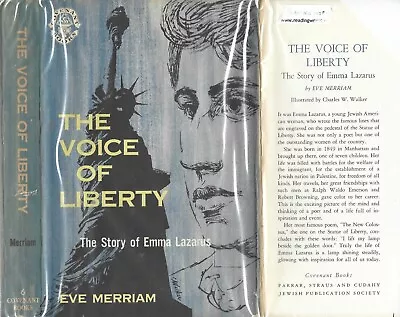 The Voice Of Liberty Emma Lazarus Hc Dj 1959 A Covenant Book • $14.95