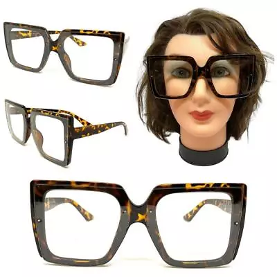 Womens OVERSIZED Vintage Retro Style Clear Lens EYE GLASSES Large Tortoise Frame • $14.99