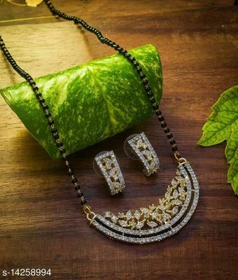 $20.47 • Buy Indian Mangalsutra Women Gold Plated Jewelry Cubic Zircon Black Bead Chain Set