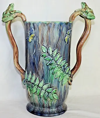 Rare Vase French Majolica Palissy Frog BARBIZET PARIS • £602.63