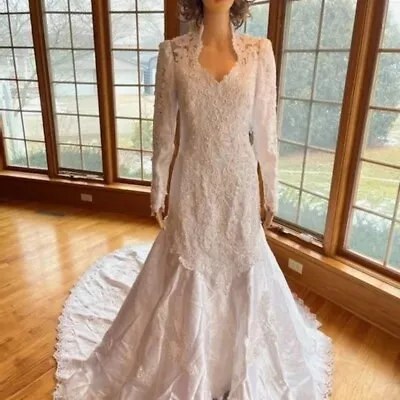 Bonny Vintage Long Sleeve Traditional Mermaid Wedding Dress Bridal Gown Size 12 • $49.99