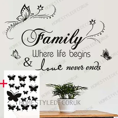 Large Family Wall Quotes Decal Wall Stickers FREE 16 Butterflies Home Art Decor • £5.49