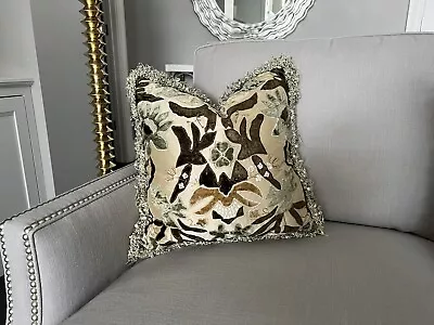 Pair (2) Of MARGE CARSON 16  Embroidered Silk Velvet Fringe Accent Throw Pillows • $109.99