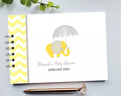 Chevron Elephant  Guest Book | Message Book | Personalised | Baby Shower • £11.99