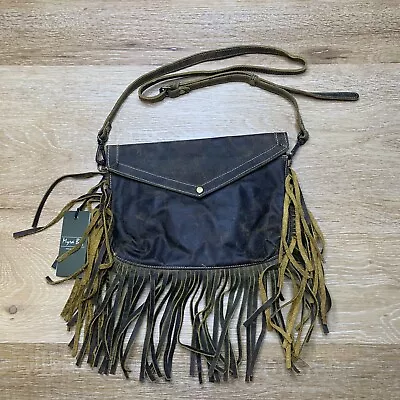 Myra Bag  Cowgirl's Love  Genuine Leather Brown Fringe Crossbody Bag NWT • $94.22