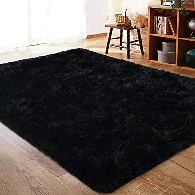 Black Super Soft Shaggy 4x6 Feet Rug Fluffy Area Rug For Bedroom/Living Room • $27.96