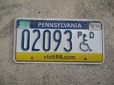 Pennsylvania 2016 / 17 Permanent Disabled License Plate  # 2093 • $12