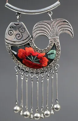 Tribal Chinese Minority People's Old Hand Embroidery Miao Silver Fish Pendant • $30