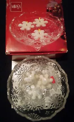 Mikasa Crystal Floating Candles Votive Bowl SNOWFLAKE MEDLEY Footed W 3 Candles • $13.67