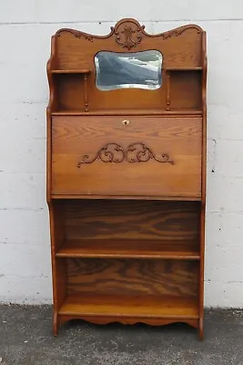 Early 1900s Tiger Oak Shelving Bookcase With Secretary Desk 5224 • $715.50